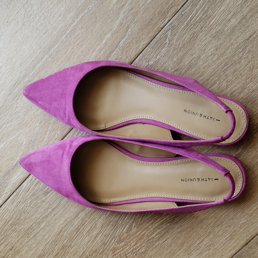 Purple sling back pointed toe flats